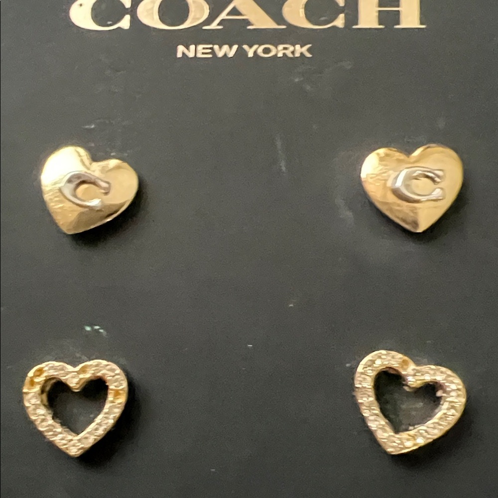 Two Pairs of Coach Chic Gold Heart Shaped Stud Earrings - Picture 8 of 8